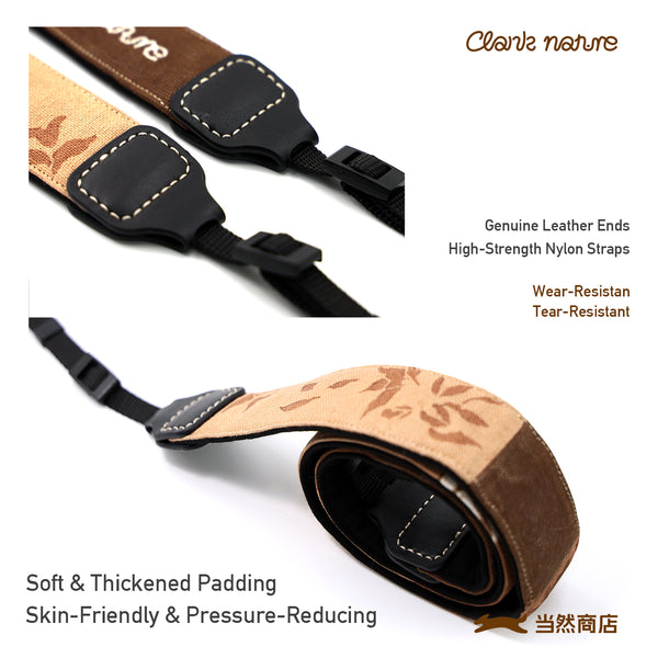 Handmade persimmon dyeing, embroidered, and patchwork plant-dyed camera strap—soft against the skin, comfortable, and shock-absorbing